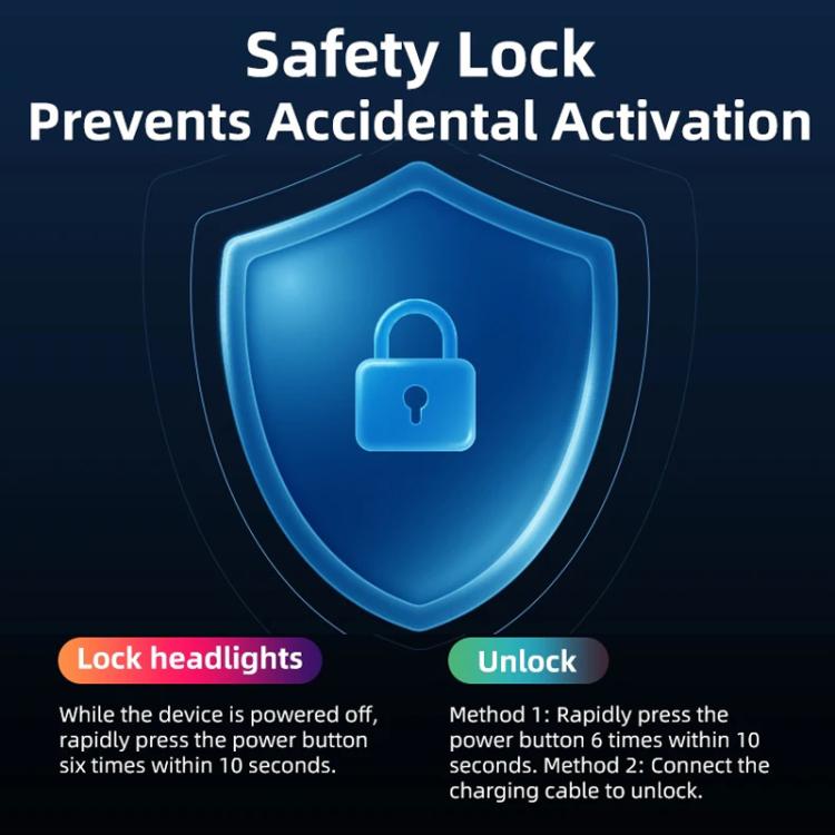 Bike headlight safety lock graphic preventing accidental activation