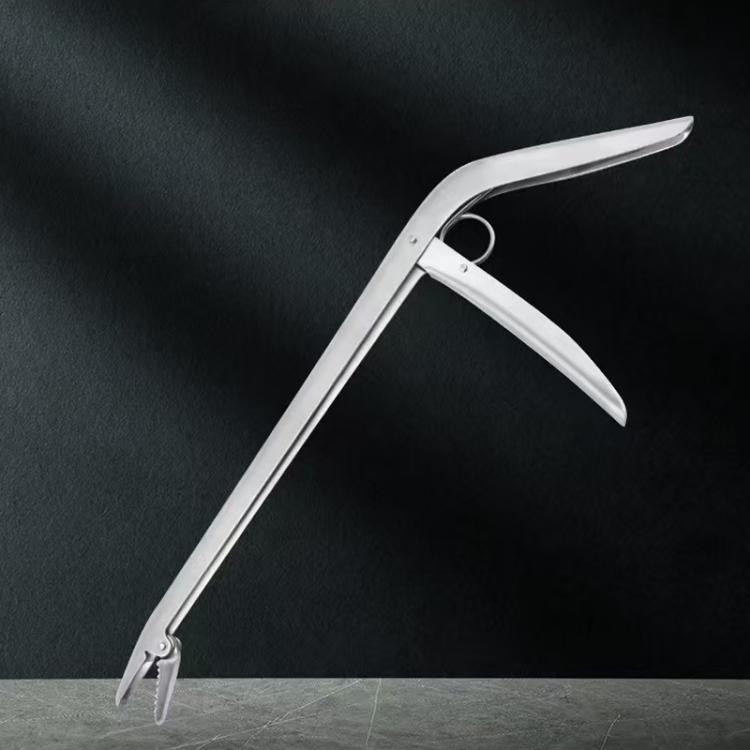 Stainless steel fishing pliers with curved long jaws and hanging ring loop