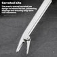 Stainless steel fishing pliers close-up of serrated jaw for better grip