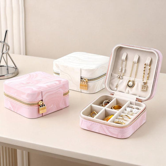 Portable Travel Jewelry Organizer Pouch with Water Ripple Velvet Leather Texture for Earrings, Necklaces, Rings and Accessories