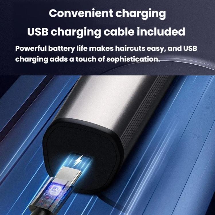 Electric trimmer with USB charging setup and connector shown near the charging port