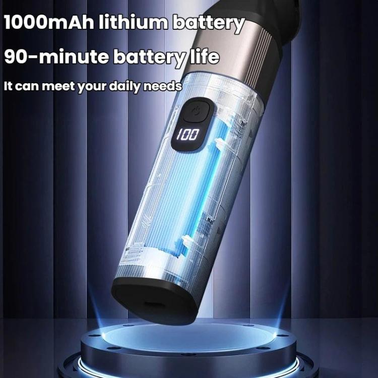 Cordless electric trimmer with LCD showing battery level and power button on dark body