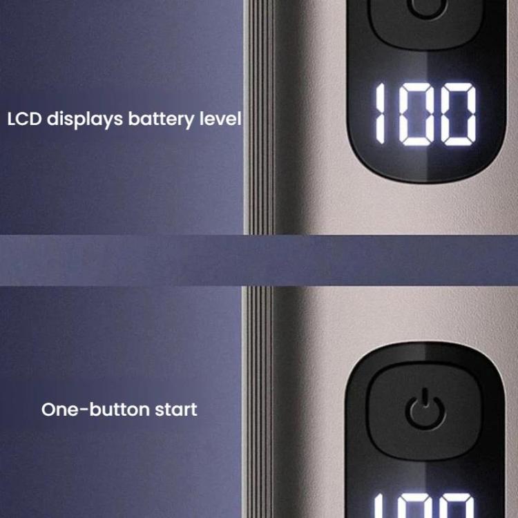 Electric trimmer close-up with LCD battery level display and one-button start