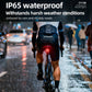 Bicycle rear light glowing red in wet road conditions