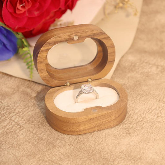 Solid Walnut Wood Jewelry Storage Box With Oval Acrylic Window For Engagement Rings, Earrings, And Accessories, Single-Slot Beige, Single-Slot Black, Single-Slot Brown, Single-Slot Coffee, Double-Slot Beige, Double-Slot Black, Double-Slot Brown        ...