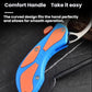 Blue fish handle lure pliers with curved comfort grip and orange anti-slip inserts