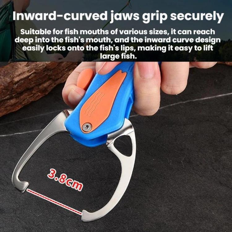 Blue lure pliers with inward-curved metal jaws and anti-slip handle grips