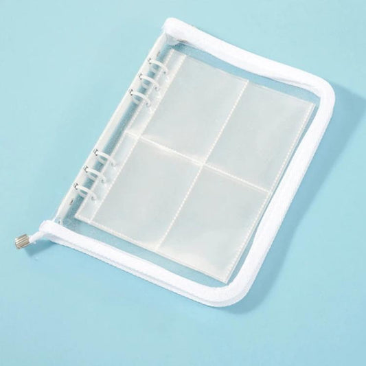 A5 Clear Sparkly PVC Multi-Function Zipper Pouch with 25 Loose-Leaf Four-Compartment Pages for Jewelry, Money, Photo Storage
