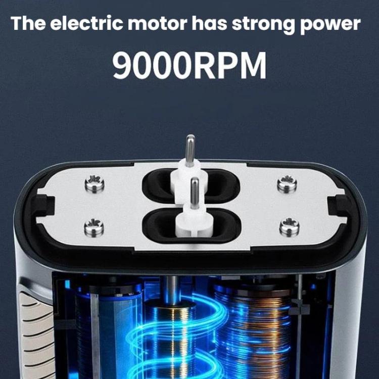 Electric shaver motor housing with visible internal components and rotating mechanism