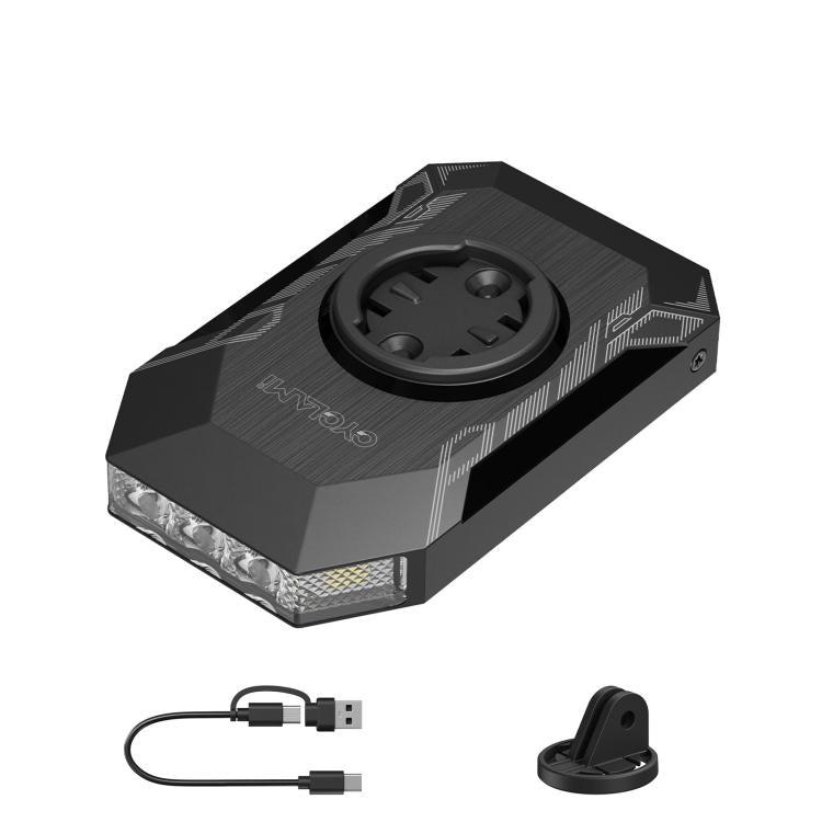 Bike safety running light with top circular mount and front warning lens, black