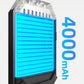 Bike light housing with bright blue LED panel, front view, black frame