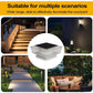 Square solar LED pillar light centered in a multi-scenario promotional graphic