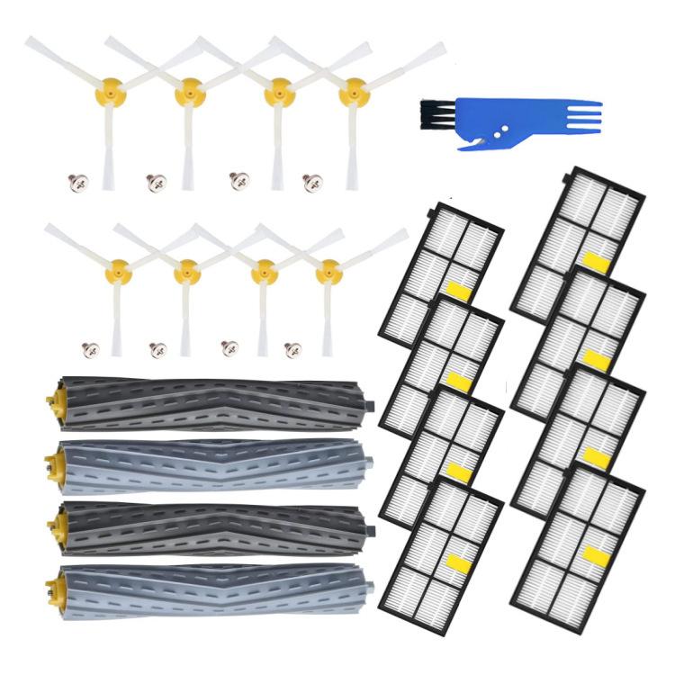 Robot replacement parts kit with main brushes, side brushes, and filter grids