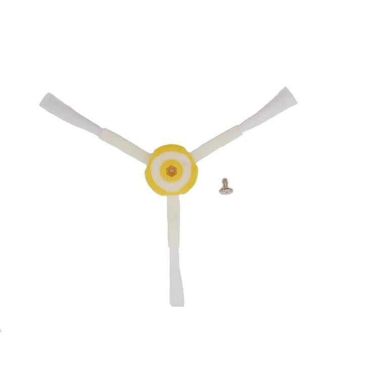 Robot vacuum side brush with yellow hub and two white bristles
