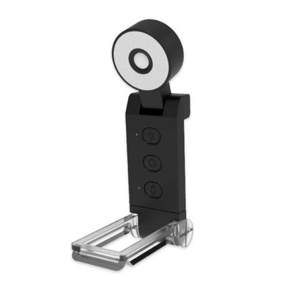 Mini USB clip-on LED bookmark lamp, black round head with on/off button controls.