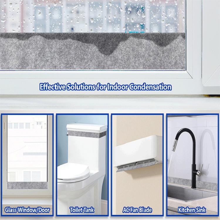 Gray felt strip placed along the bottom edge of a window to reduce indoor condensation