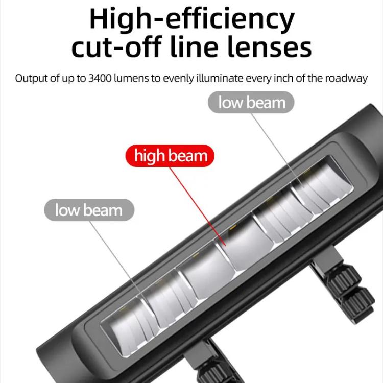 Front bike light with adjustable high and low beam optics and cut-off design
