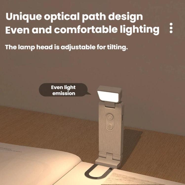Light gray clip-on LED mini bookmark lamp with tilting light head