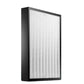 Front panel air purifier filter with white pleated media and black border