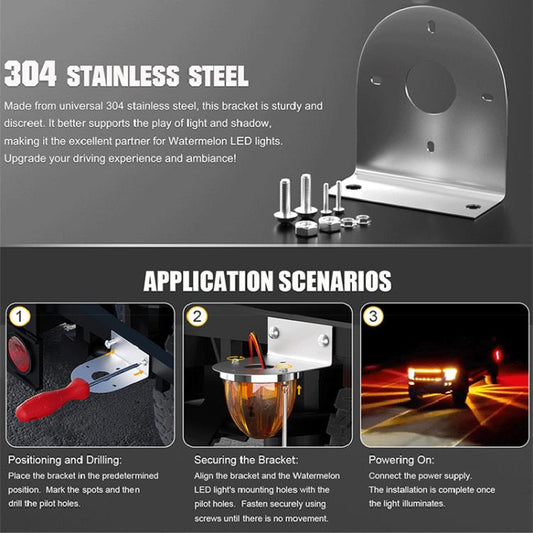 Stainless Steel LED Light Mount For Trucks Vehicle Modified Chassis Light Base, 2pcs
