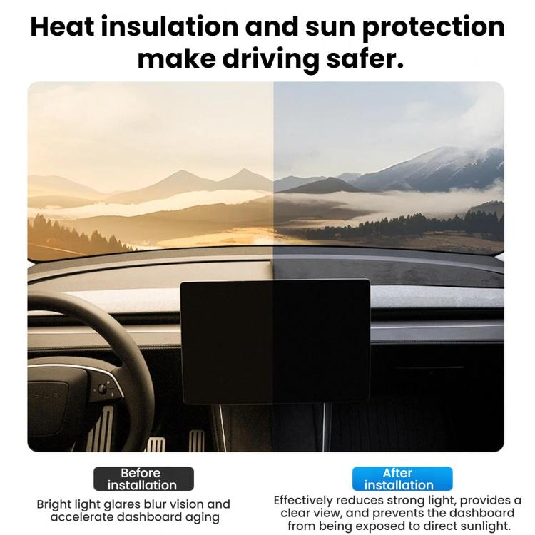 Dashboard sunshade mat on car dashboard, with purple trim