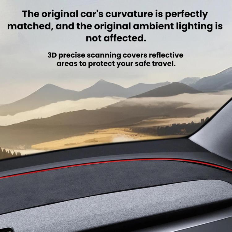Light gray suede dashboard mat with red edge line