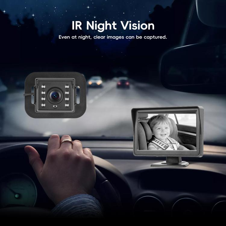 Car baby monitor and camera kit with infrared camera module and screen display