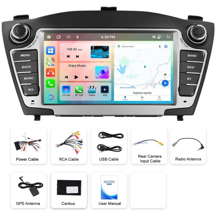 7-inch car central control screen with included wiring and antennas kit, front view