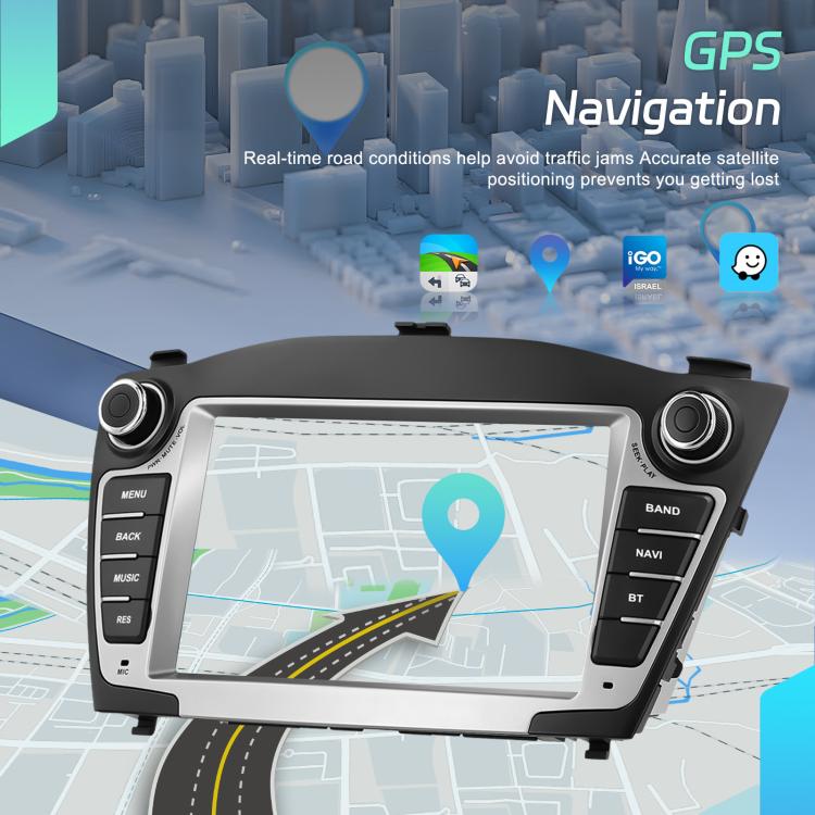 7-inch car navigation head unit with touchscreen map display and dashboard controls