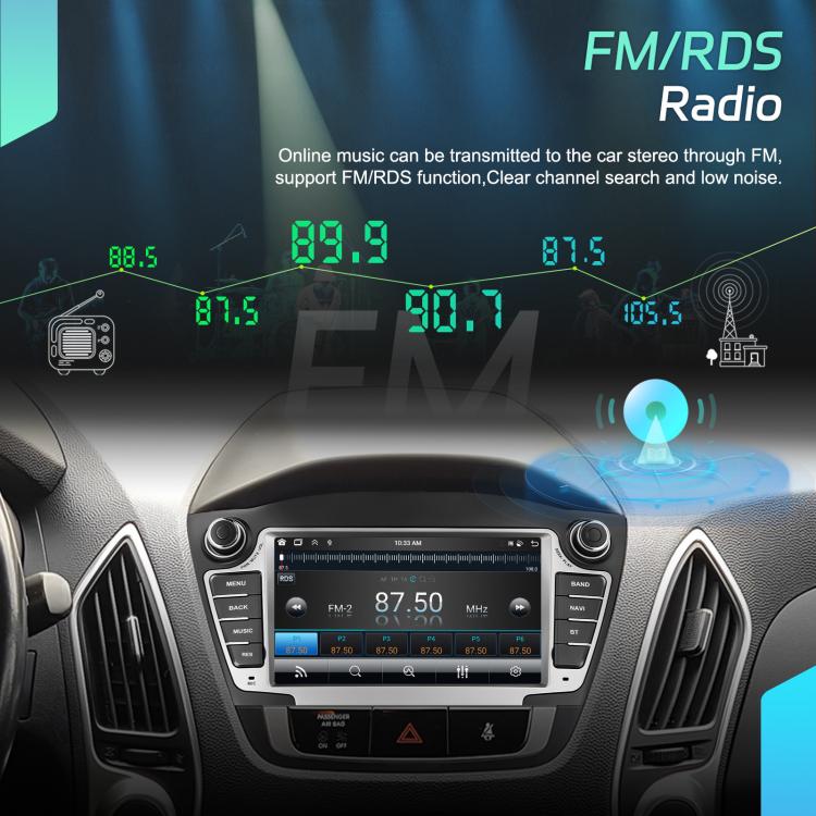 Car dashboard touchscreen radio interface with FM/RDS display