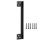 Black L-shaped door latch protector cover with mounting holes and screws included