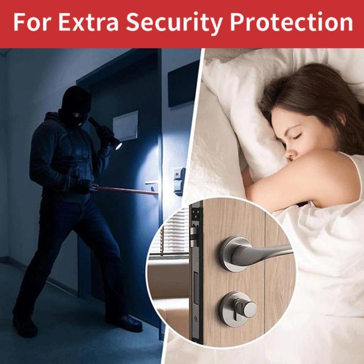 Black L-shaped door latch protector cover protecting the door lock area