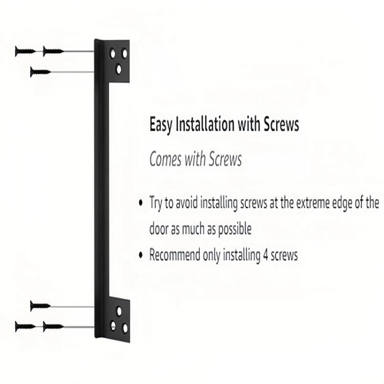 Black L-shaped door latch protector with screw mounting points