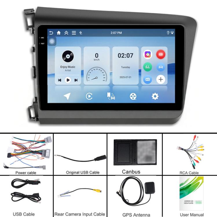Car Android navigation head unit with touchscreen plus included accessory cables
