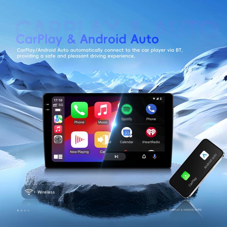 Android car stereo touchscreen with wireless adapter for CarPlay and Android Auto