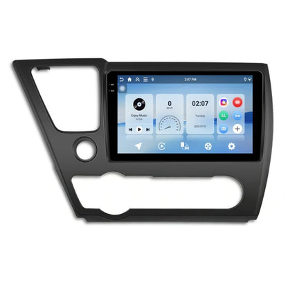 Android car central control head unit with touchscreen and black dash mounting panel