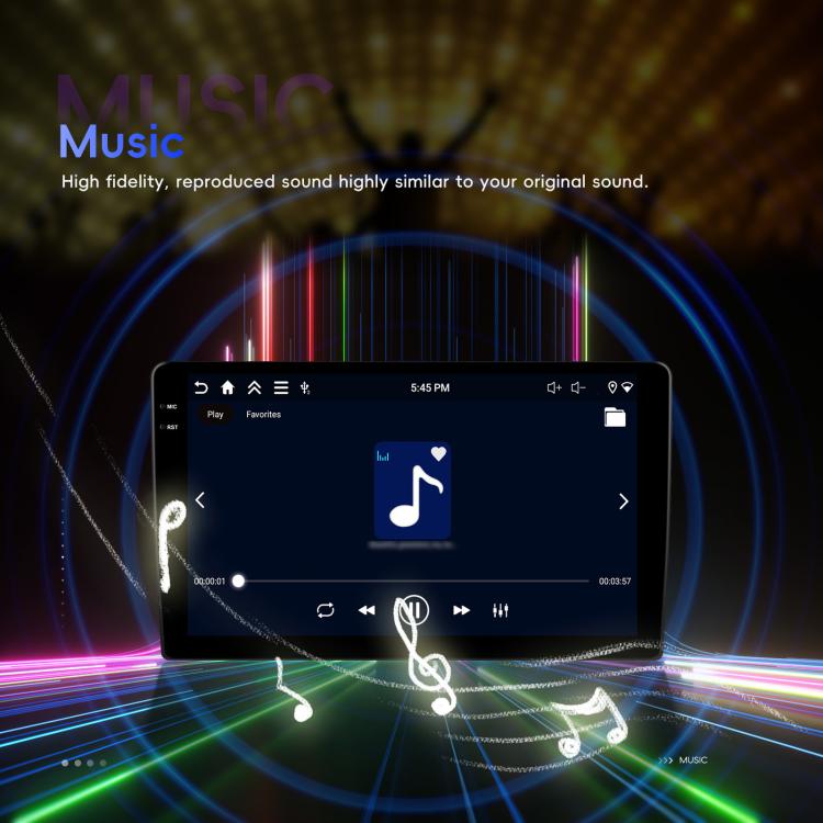 Android car stereo touchscreen music player with playback controls
