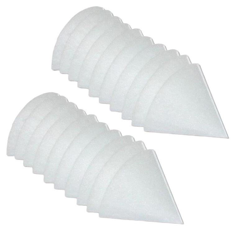 Tapered ventilation exhaust valve filter, white ridged foam, two pieces shown