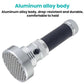 Aluminum UV flashlight with black textured handle and silver knurled grip rings
