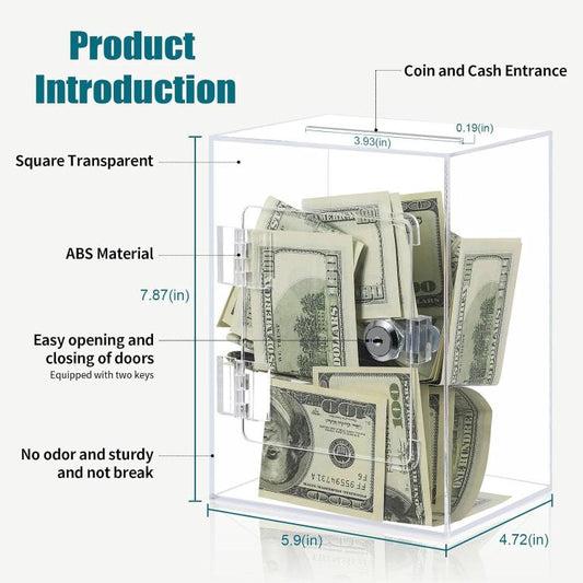 Acrylic Banknote Coin Piggy Bank With Lock