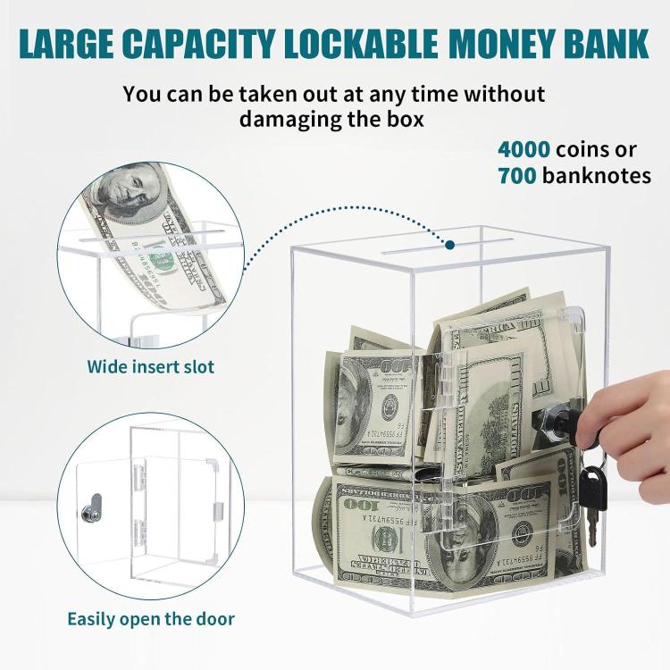 Acrylic Banknote Coin Piggy Bank With Lock