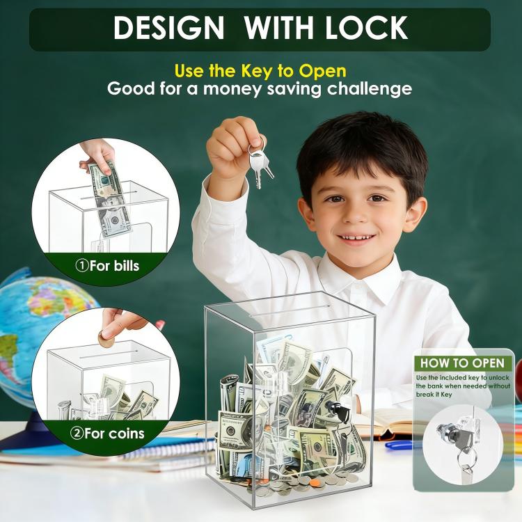 Acrylic Banknote Coin Piggy Bank With Lock