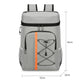 Insulated backpack cooler front view, light gray with orange stripe and top zip compartment