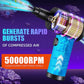 Cordless handheld blower vacuum in black with front fan nozzle and bright air stream
