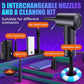 Cordless handheld blower vacuum in black with multiple interchangeable nozzle attachments set