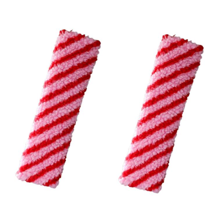 Car seatbelt lamb wool shoulder pad decorations, red and white striped, 2-pack