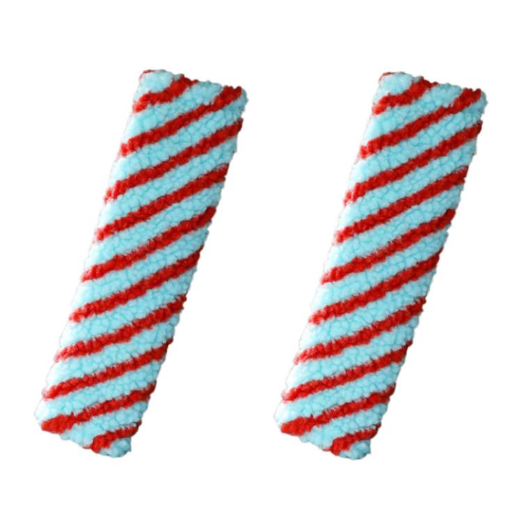 Car seatbelt lamb wool shoulder pad decorations, light blue and red striped, 2-pack