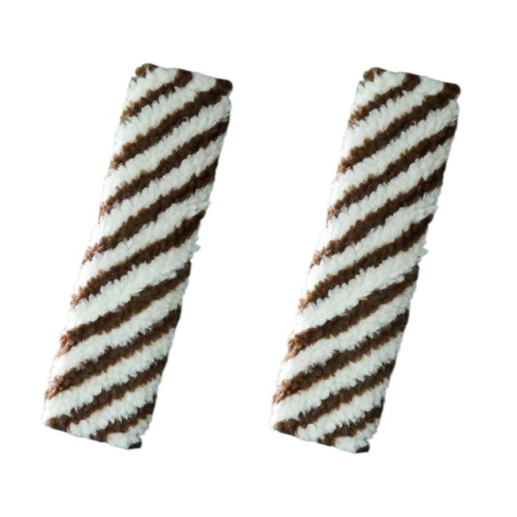 Car seatbelt lamb wool shoulder pad decorations, brown and white striped, 2-pack