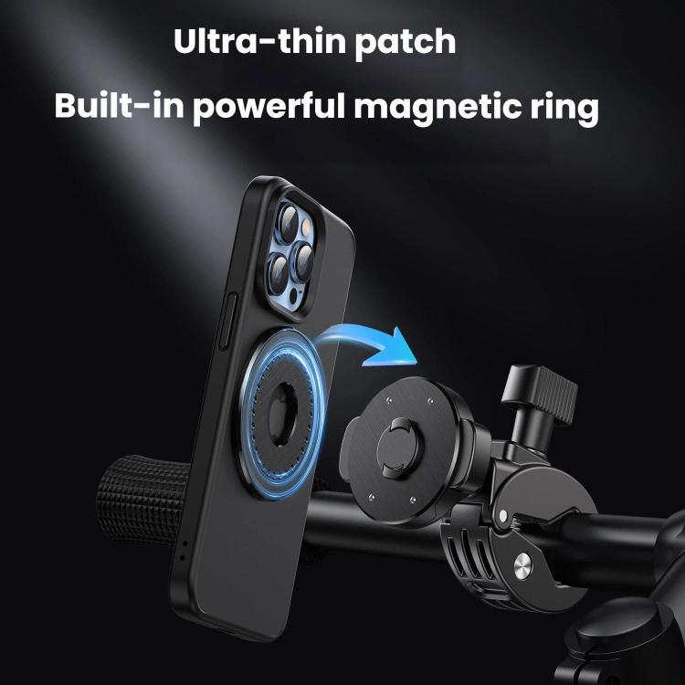 Bike phone holder with built-in magnetic ring and ultra-thin lock patch