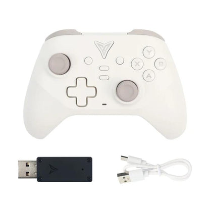 White wireless gamepad controller with two analog sticks, D-pad, and action buttons